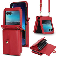 Buy Samsung Galaxy Z Flip Crossbody Wallet Case, RFID Blocking Leather Cover with Detachable Strap & Card Slots - IRIS at Caseles-Samsung Galaxy Z Flip 7, Red