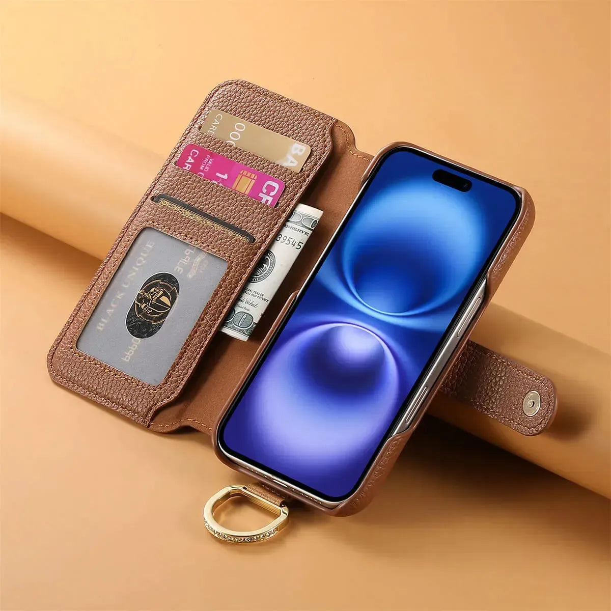 Buy Caseles Leather Case for iPhone with Wrist Strap Flip Cover with Ring RFID Blocking Zipper Wallet Cover for Women,Jessica at Caseles-iPhone 16 Pro Max, Black