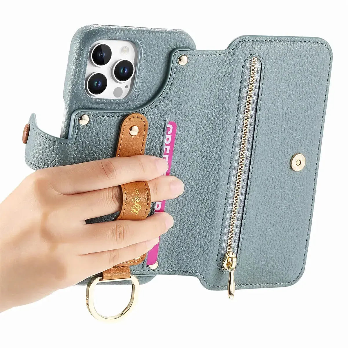 Buy Caseles Leather Case for iPhone with Wrist Strap Flip Cover with Ring RFID Blocking Zipper Wallet Cover for Women,Jessica at Caseles-iPhone 16 Pro Max, Black