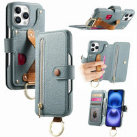 Buy Caseles Leather Case for iPhone with Wrist Strap Flip Cover with Ring RFID Blocking Zipper Wallet Cover for Women,Jessica at Caseles-iPhone 16 Pro Max, Blue