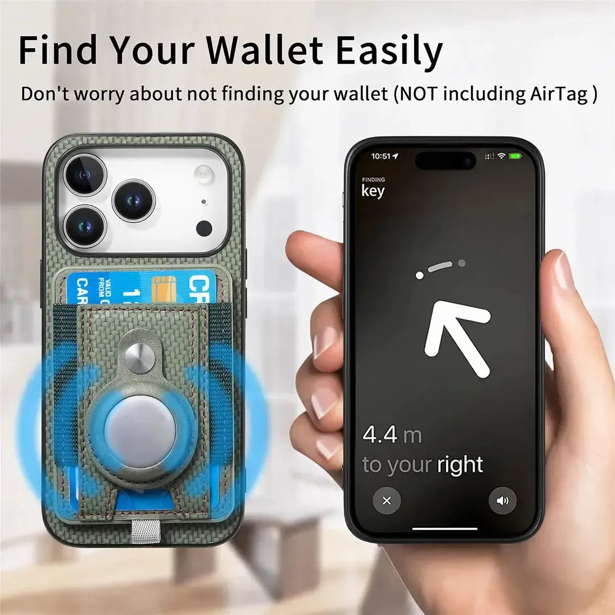 Buy Magnetic Wallet Case with Built-in AirTag Holder, Detachable Card Slot, Kickstand & Full-Body Protection - Josiah at Caseles-iPhone 17 Pro Max, Black