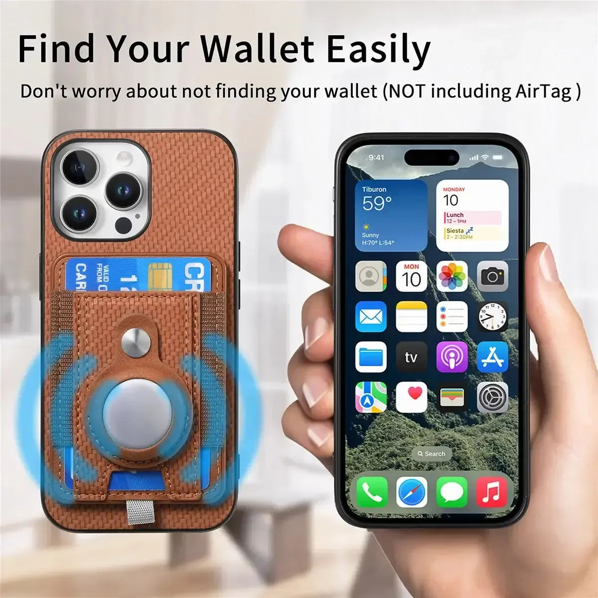 Buy Magnetic Wallet Case with Built-in AirTag Holder, Detachable Card Slot, Kickstand & Full-Body Protection - Josiah at Caseles-iPhone 17 Pro Max, Black