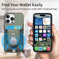 Buy Magnetic Wallet Case with Built-in AirTag Holder, Detachable Card Slot, Kickstand & Full-Body Protection - Josiah at Caseles-iPhone 17 Pro Max, Black