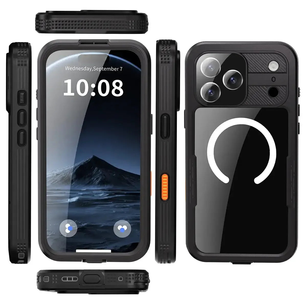 Buy IP68 Waterproof Phone Case, Compatible with Magsafe, Built in Screen Protector, 14FT Shockproof, Rugged Metal Full Body Aluminum Cover - Kayden at Caseles-iPhone 17 Pro Max, Black