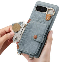 Buy Leather Crossbody Wallet Case with Mirror, Card Slots, Stand & Shockproof Shell for Google Pixel - Kylie at Caseles-Google Pixel 9 Pro XL, Black