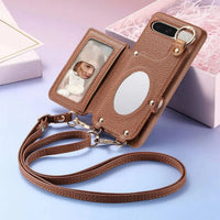 Buy Leather Crossbody Wallet Case with Mirror, Card Slots, Stand & Shockproof Shell for Google Pixel - Kylie at Caseles-Google Pixel 9 Pro XL, Black