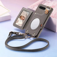 Buy Leather Crossbody Wallet Case with Mirror, Card Slots, Stand & Shockproof Shell for Google Pixel - Kylie at Caseles-Google Pixel 9 Pro XL, Black