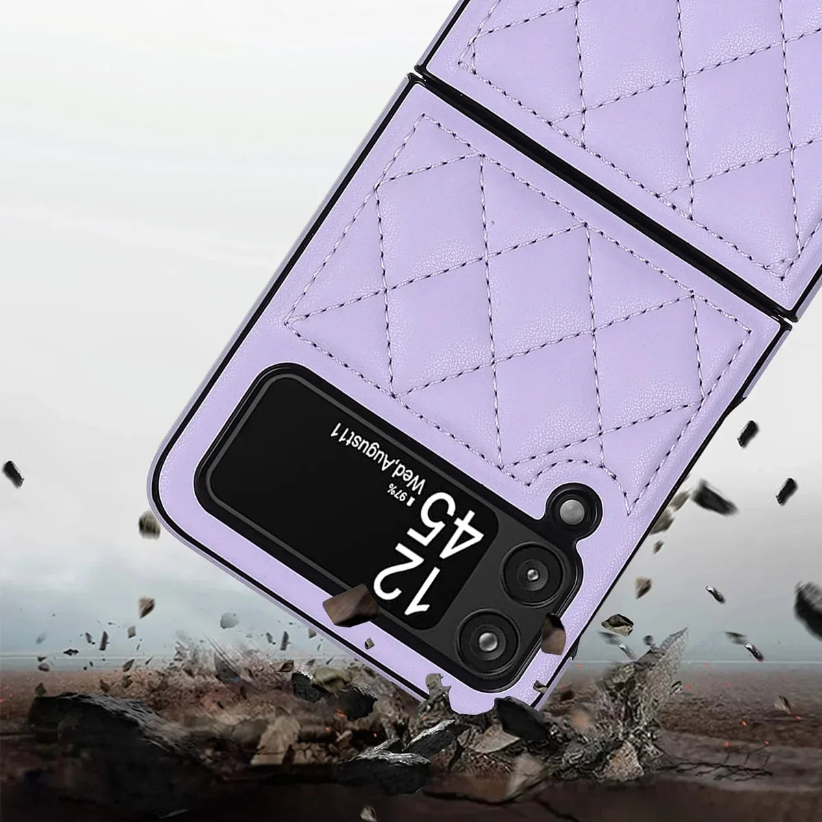 Buy Skin-Touch Leather Flip Case for Galaxy Z Flip, 360° Slim Full Protection Cover , Lanie at Caseles-Samsung Galaxy Z Flip 7, Black