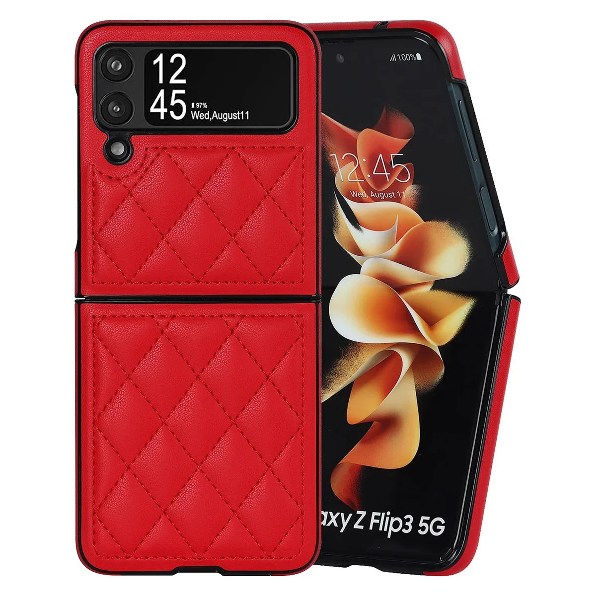 Buy Skin-Touch Leather Flip Case for Galaxy Z Flip, 360° Slim Full Protection Cover , Lanie at Caseles-Samsung Galaxy Z Flip 7, Black