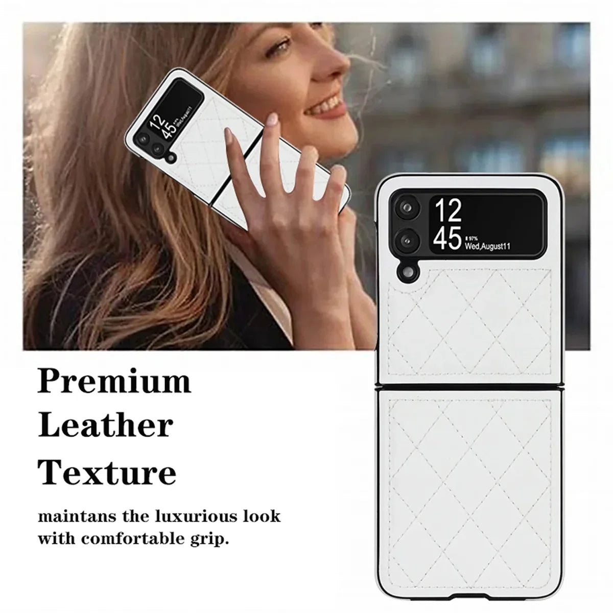 Buy Skin-Touch Leather Flip Case for Galaxy Z Flip, 360° Slim Full Protection Cover , Lanie at Caseles-Samsung Galaxy Z Flip 7, Black
