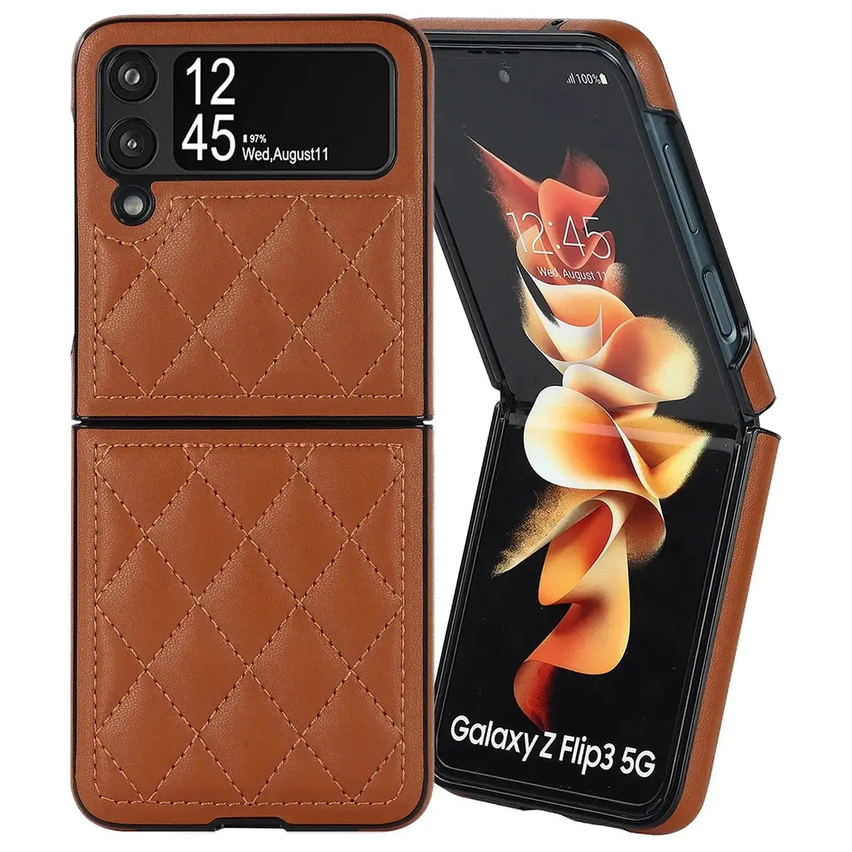 Buy Skin-Touch Leather Flip Case for Galaxy Z Flip, 360° Slim Full Protection Cover , Lanie at Caseles-Samsung Galaxy Z Flip 7, Black