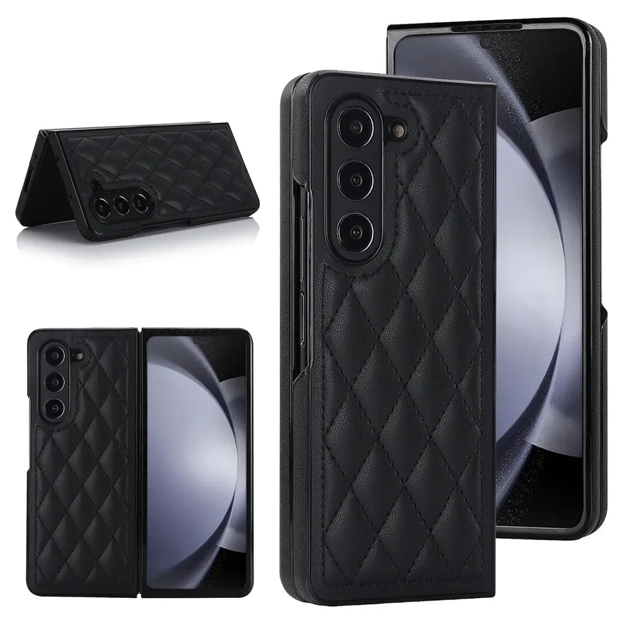 Buy Slim PU Leather Case for Galaxy Z Fold, Lightweight Shockproof Hard Cover, Minimalist Business Style , LYNE at Caseles-Samsung Galaxy Z Fold 7, Black