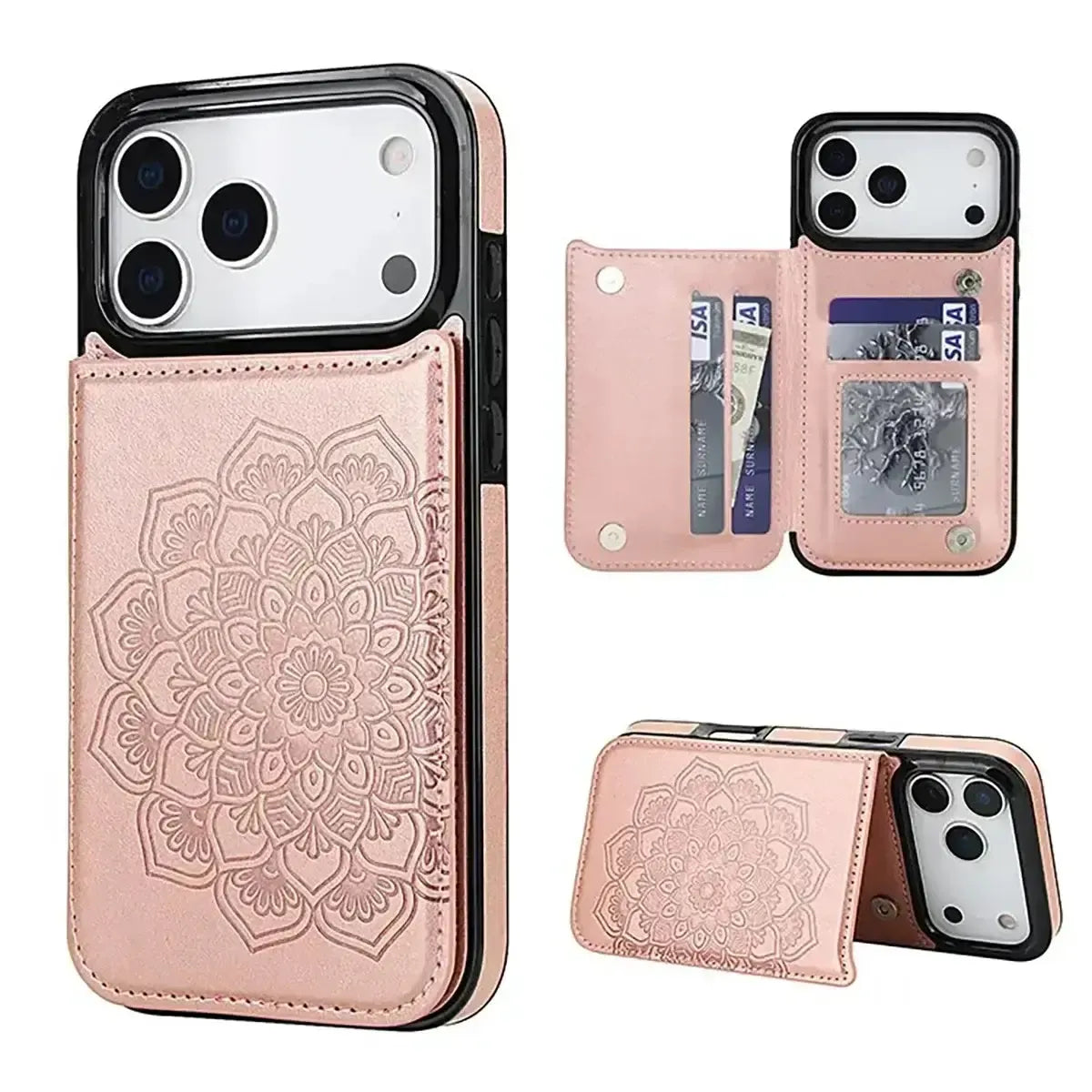 Buy Classic Wallet Phone Case, Credit Card Holder, Leather, Double Magnetic Buttons, Shockproof Case,Maddox at Caseles-iPhone 17 Pro Max, Maddox-Pink