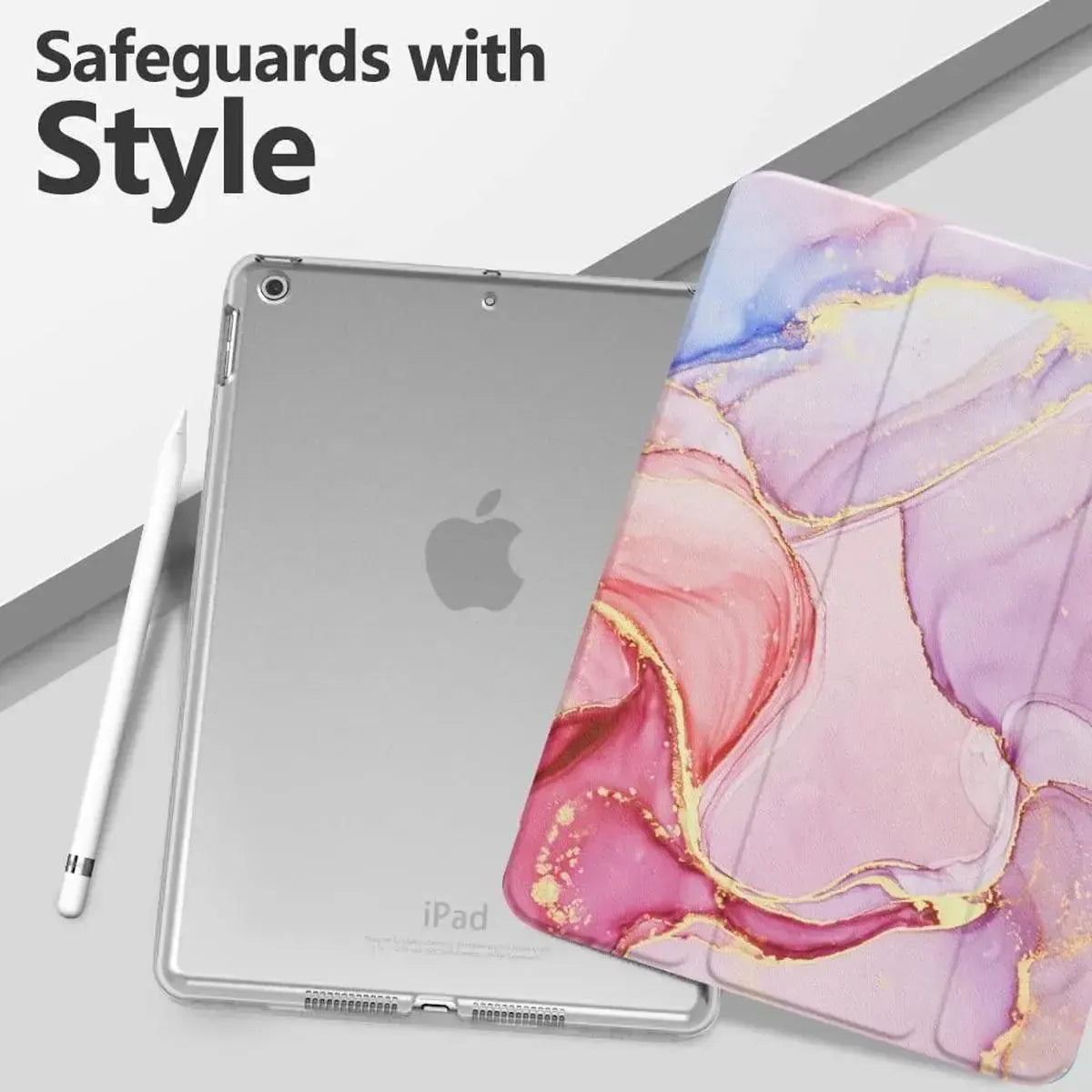 Buy Marble Painted iPad Case,, Multicolor, with Detachable Strap & Pencil Holder & built in Screen Protector 360 Rotating Hand Strap Stand -Marble Painted iPad Case, at Caseles-iPad Air 11 (2025 11 inch), Pink