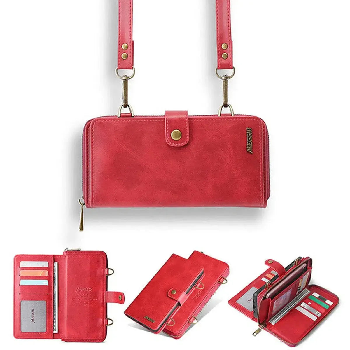 Buy Classic Crossbody Detachable Magnetic Wallet Phone Case For Pixel Phone, High Capacity with Strap - MELON at Caseles-Google Pixel 9 Pro XL, Melon-Red