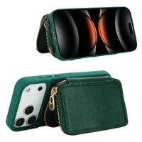 Buy Classic Crossbody Wallet Phone Case, Premium Leather, Credit Card Holder, Zipper Pocket Purse Handbag, Kickstand Shockproof Case - MIREYA at Caseles-iPhone 17 Pro Max, Mireya-Black