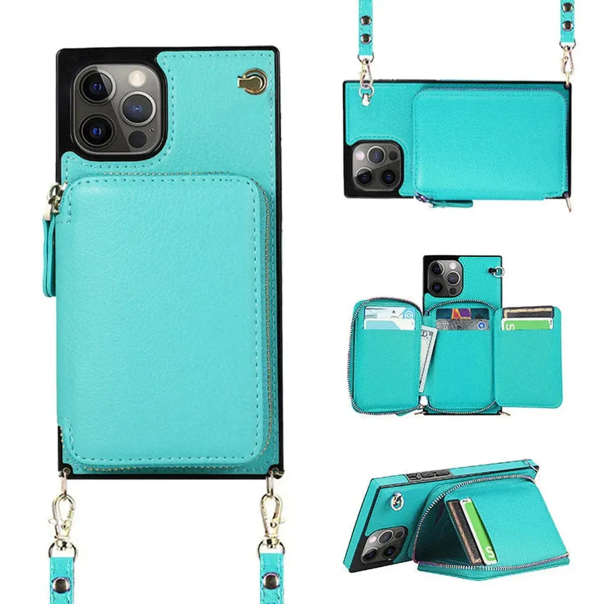 Buy Classic Crossbody Wallet Phone Case, Premium Leather, Credit Card Holder, Zipper Pocket Purse Handbag, Kickstand Shockproof Case - MIREYA at Caseles-iPhone 17 Pro Max, Mireya-Black