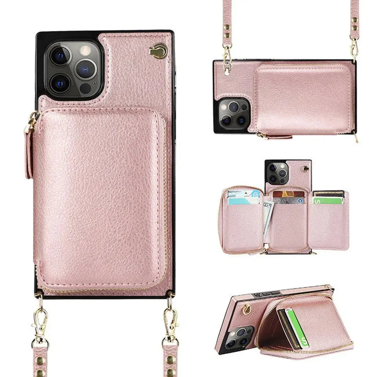 Buy Classic Crossbody Wallet Phone Case, Premium Leather, Credit Card Holder, Zipper Pocket Purse Handbag, Kickstand Shockproof Case - MIREYA at Caseles-iPhone 17 Pro Max, Mireya-Black