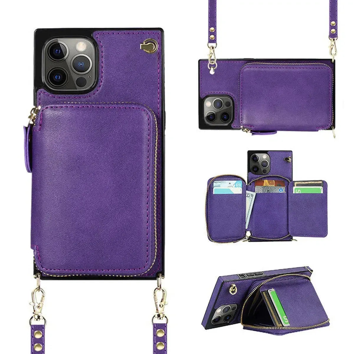 Buy Classic Crossbody Wallet Phone Case, Premium Leather, Credit Card Holder, Zipper Pocket Purse Handbag, Kickstand Shockproof Case - MIREYA at Caseles-iPhone 17 Pro Max, Mireya-Black