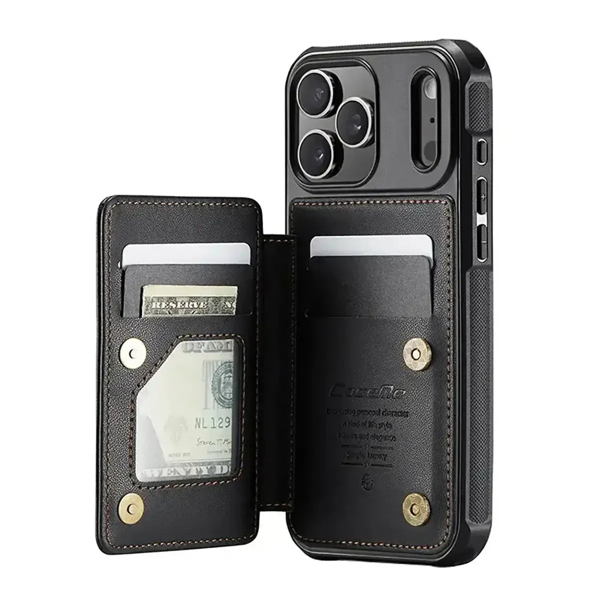 Buy Leather Flip Folio Phone Wallet Case, Magnetic Snap & RFID Blocking Card Slots, Kickstand Shockproof Protective Cover - NASH at Caseles-iPhone 17 Pro Max, Nash-Black