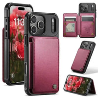 Buy Leather Flip Folio Phone Wallet Case, Magnetic Snap & RFID Blocking Card Slots, Kickstand Shockproof Protective Cover - NASH at Caseles-iPhone 17 Pro Max, Nash-Red