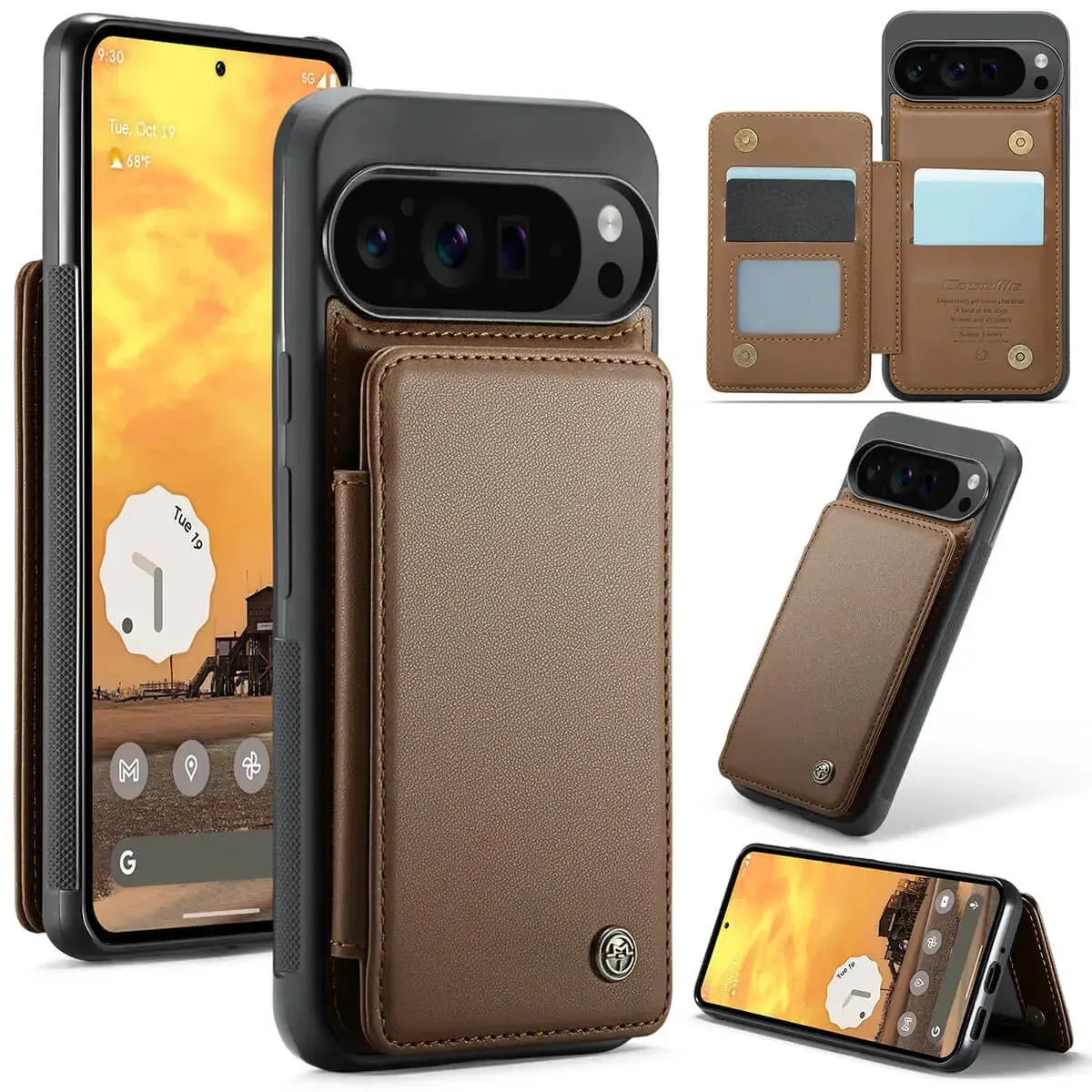 Buy Leather Flip Folio Phone Wallet Case, Magnetic Snap & RFID Blocking Card Slots, Kickstand Shockproof Protective Cover - NASHUA at Caseles-Google Pixel 10 Pro XL, Nash-Brown