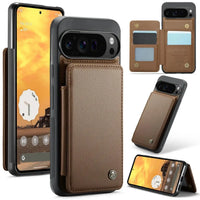 Buy Leather Flip Folio Phone Wallet Case, Magnetic Snap & RFID Blocking Card Slots, Kickstand Shockproof Protective Cover - NASHUA at Caseles-Google Pixel 10 Pro XL, Nash-Brown