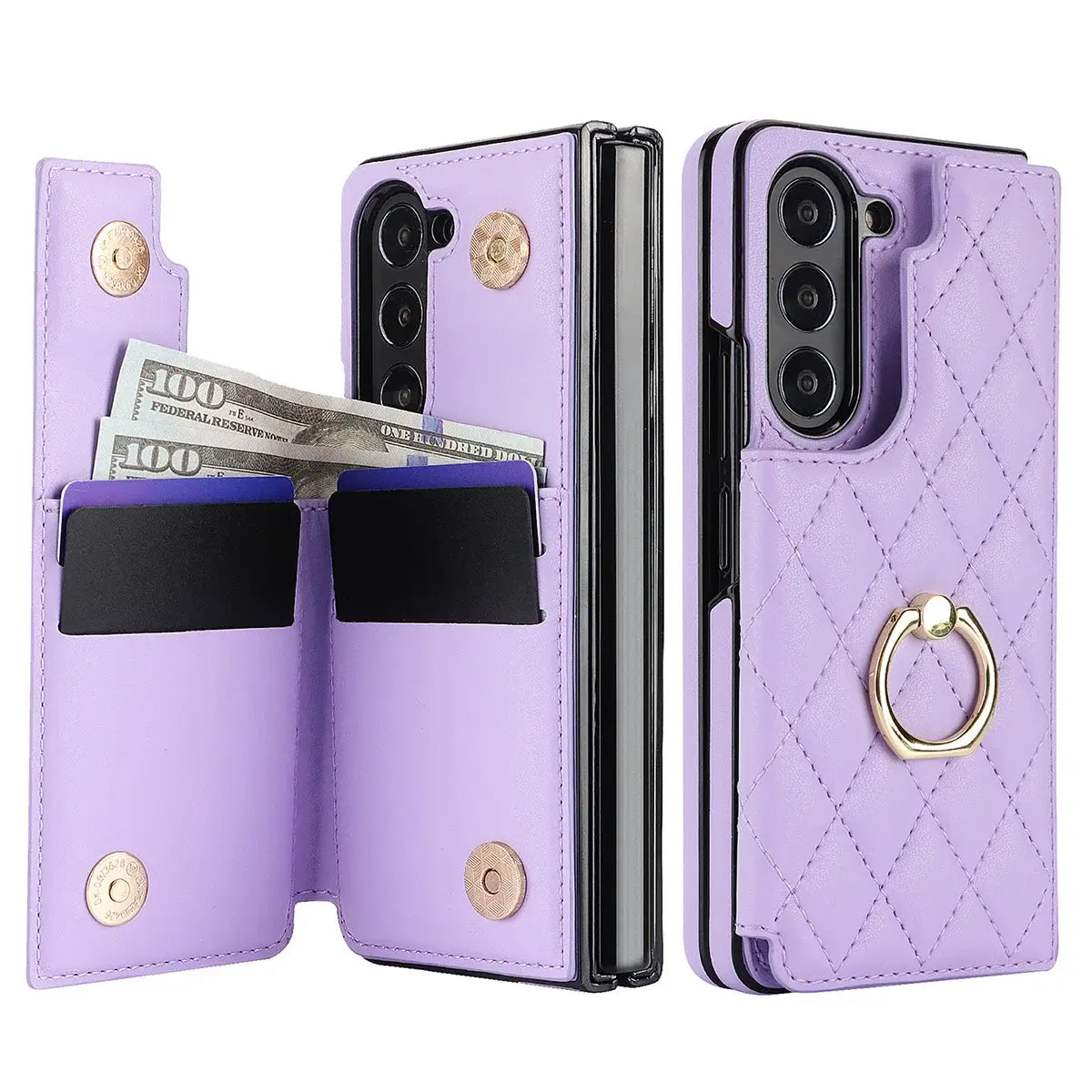 Buy Diamond Pattern Leather Wallet Case for Galaxy Z Fold, Multi-Card Slots & Ring Stand Cover - NATTIE at Caseles-Samsung Galaxy Z Fold 7, Black