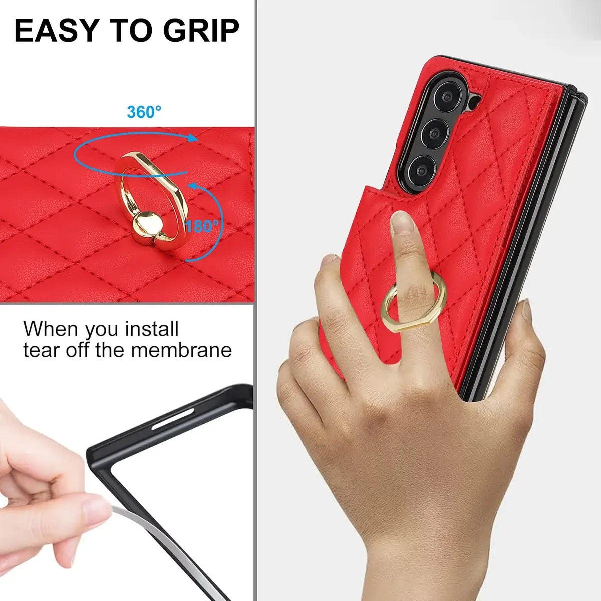Buy Diamond Pattern Leather Wallet Case for Galaxy Z Fold, Multi-Card Slots & Ring Stand Cover - NATTIE at Caseles-Samsung Galaxy Z Fold 7, Black