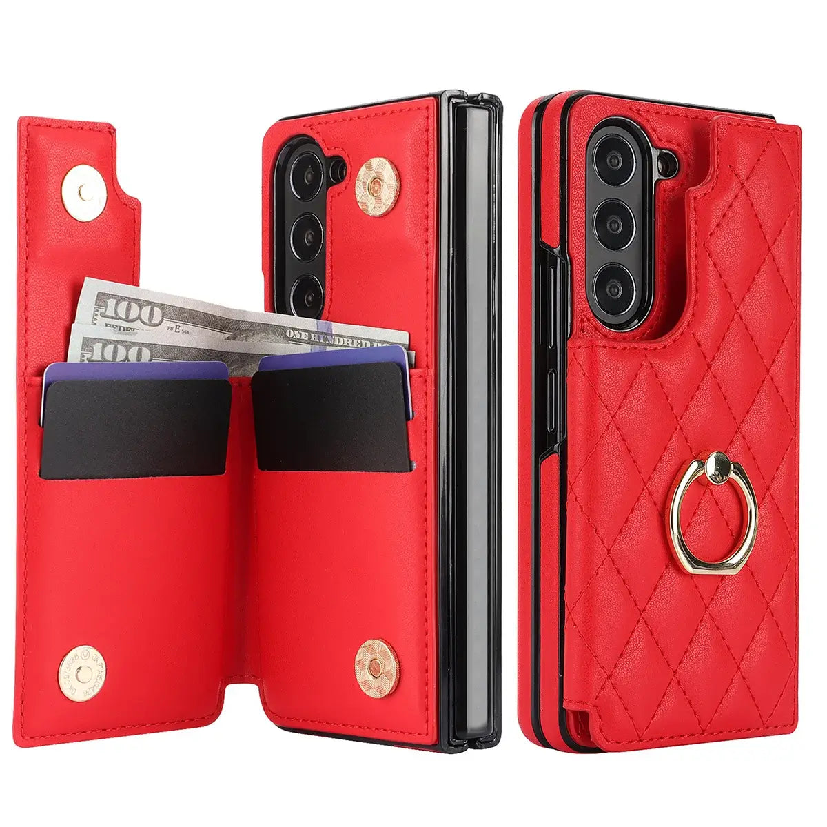 Buy Diamond Pattern Leather Wallet Case for Galaxy Z Fold, Multi-Card Slots & Ring Stand Cover - NATTIE at Caseles-Samsung Galaxy Z Fold 7, Black