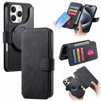 Buy Retro Magnetic Wallet Case, Support Magsafe, Detachable 2in1 Folio Flip Cover, with Card Slots - Nelson at Caseles-iPhone 16 Pro Max, Black