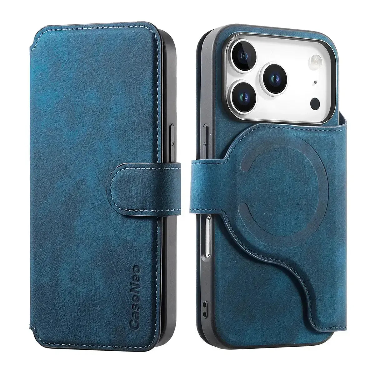 Buy Retro Magnetic Wallet Case, Support Magsafe, Detachable 2in1 Folio Flip Cover, with Card Slots - Nelson at Caseles-iPhone 17 Pro Max, Black