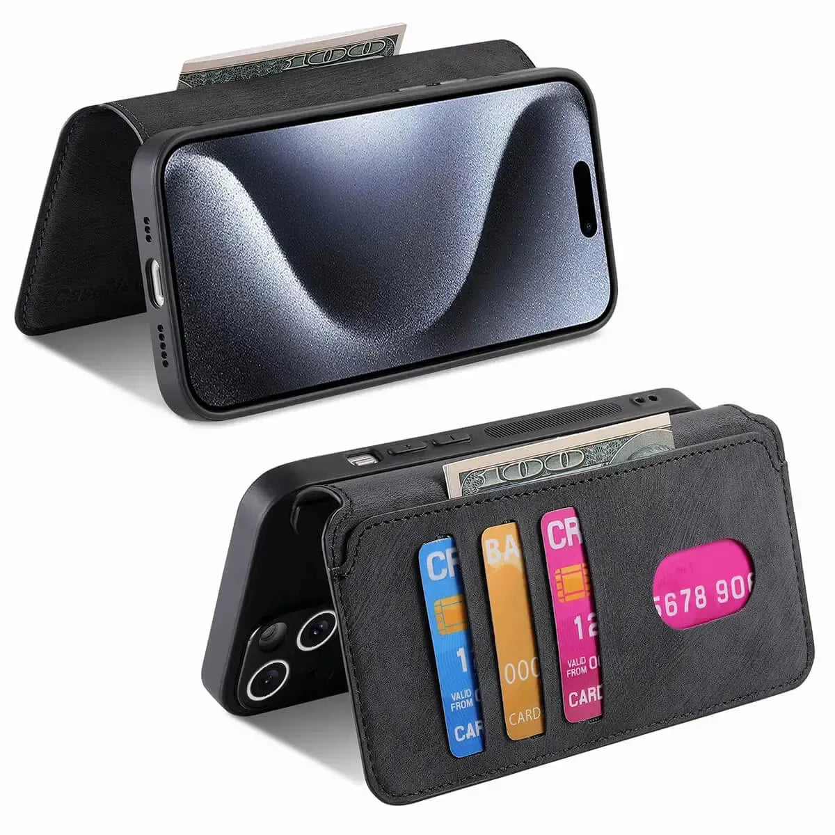 Buy Retro Magnetic Wallet Case, Support Magsafe, Detachable 2in1 Folio Flip Cover, with Card Slots - Nelson at Caseles-iPhone 16 Pro Max, Black