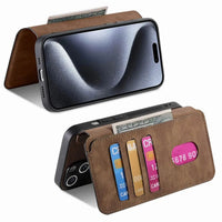 Buy Retro Magnetic Wallet Case, Support Magsafe, Detachable 2in1 Folio Flip Cover, with Card Slots - Nelson at Caseles-iPhone 16 Pro Max, Black