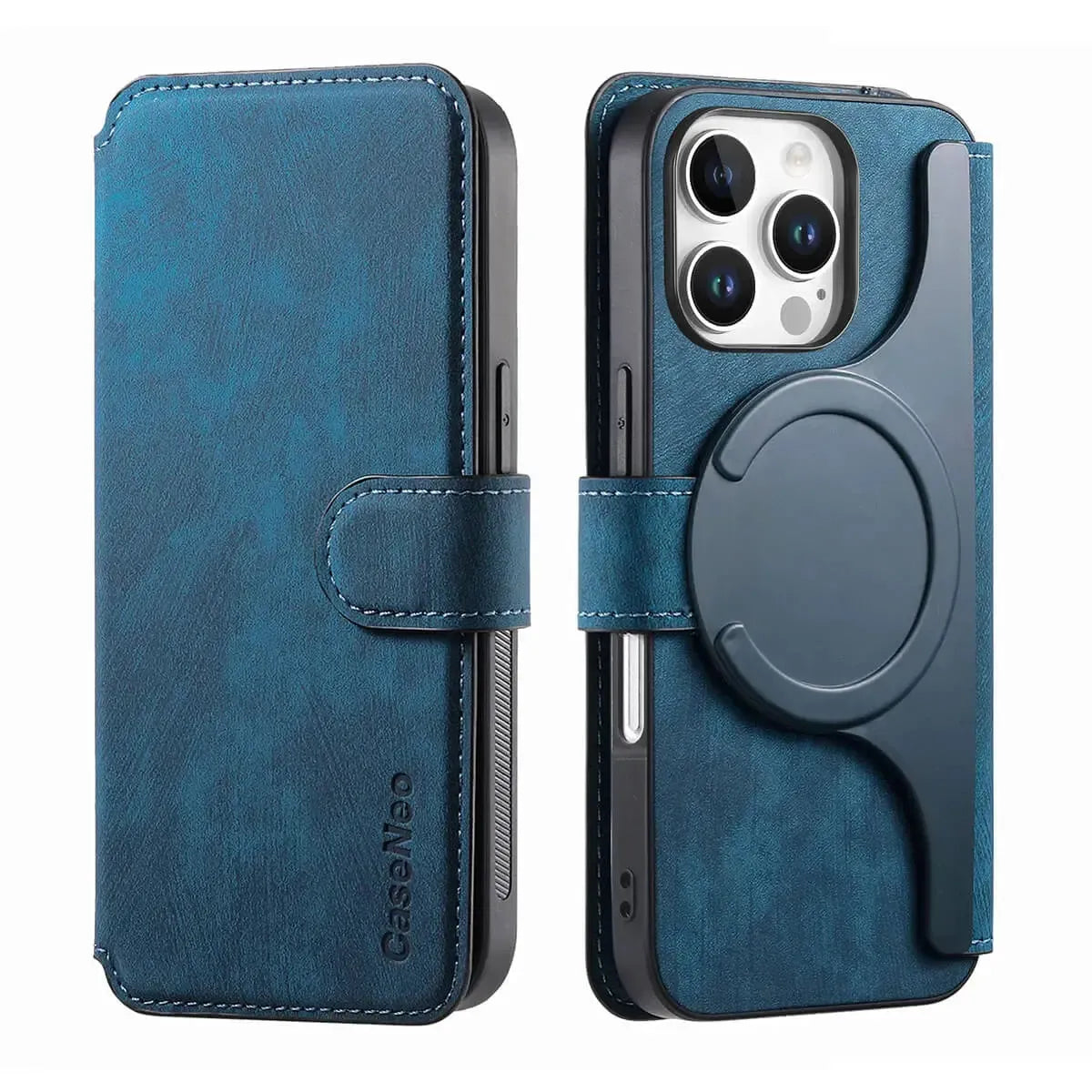 Buy Retro Magnetic Wallet Case, Support Magsafe, Detachable 2in1 Folio Flip Cover, with Card Slots - Nelson at Caseles-iPhone 16 Pro Max, Black