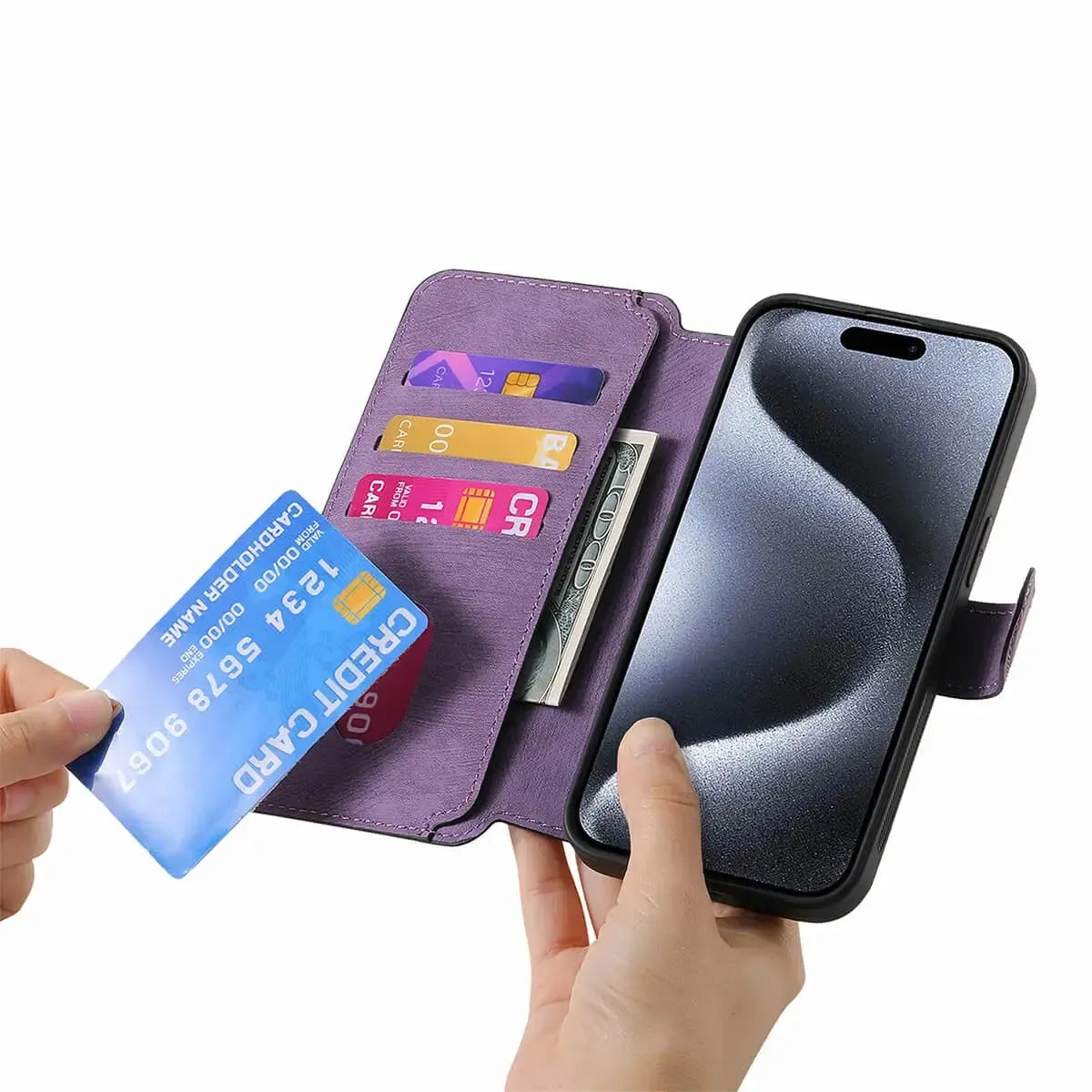 Buy Retro Magnetic Wallet Case, Support Magsafe, Detachable 2in1 Folio Flip Cover, with Card Slots - Nelson at Caseles-iPhone 16 Pro Max, Black