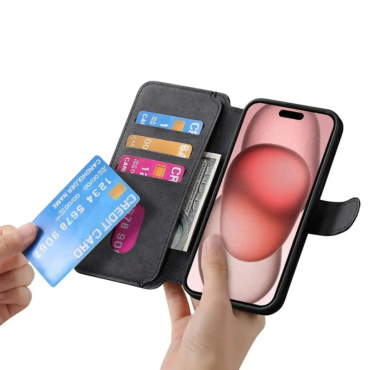 Buy Retro Magnetic Wallet Case, Support Magsafe, Detachable 2in1 Folio Flip Cover, with Card Slots - Nelson at Caseles-iPhone 17 Pro Max, Black
