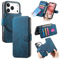 Buy Retro Magnetic Wallet Case, Support Magsafe, Detachable 2in1 Folio Flip Cover, with Card Slots - Nelson at Caseles-iPhone 17 Pro Max, Blue