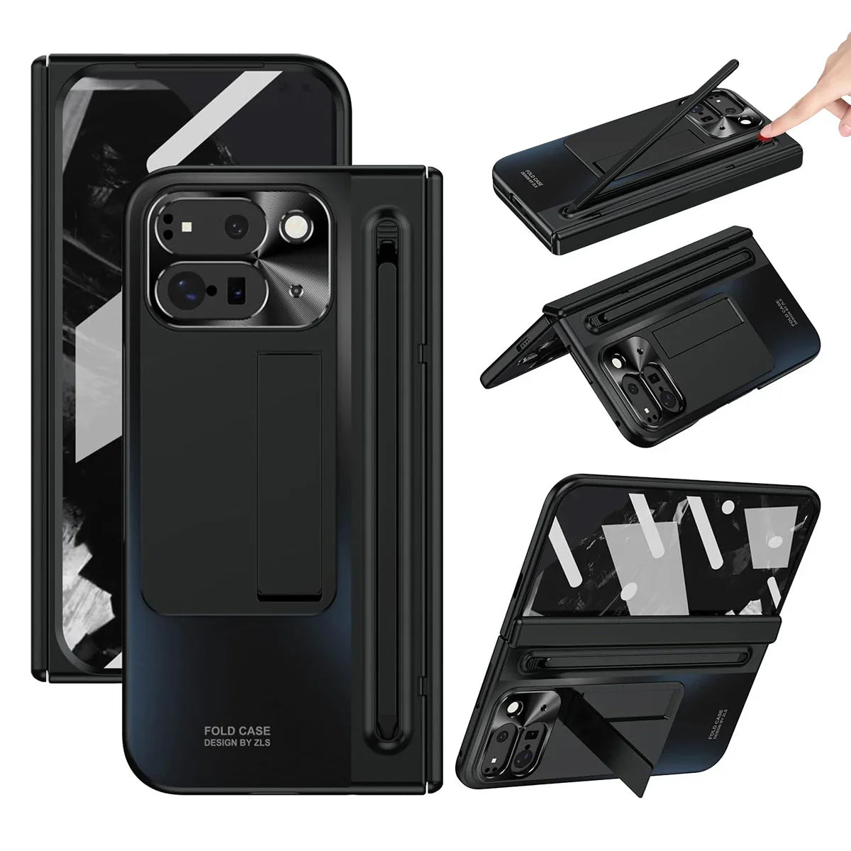 Buy Matte Finish Protective Cover with Built-In HD Screen Protector, S Pen Slot, Included Stylus & Hidden Kickstand - NEXUS at Caseles-Google Pixel 11 Pro Fold, Black