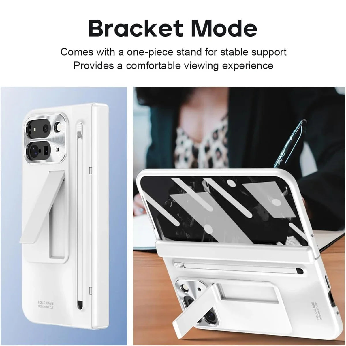 Buy Matte Finish Protective Cover with Built-In HD Screen Protector, S Pen Slot, Included Stylus & Hidden Kickstand - NEXUS at Caseles-Google Pixel 11 Pro Fold, Gold
