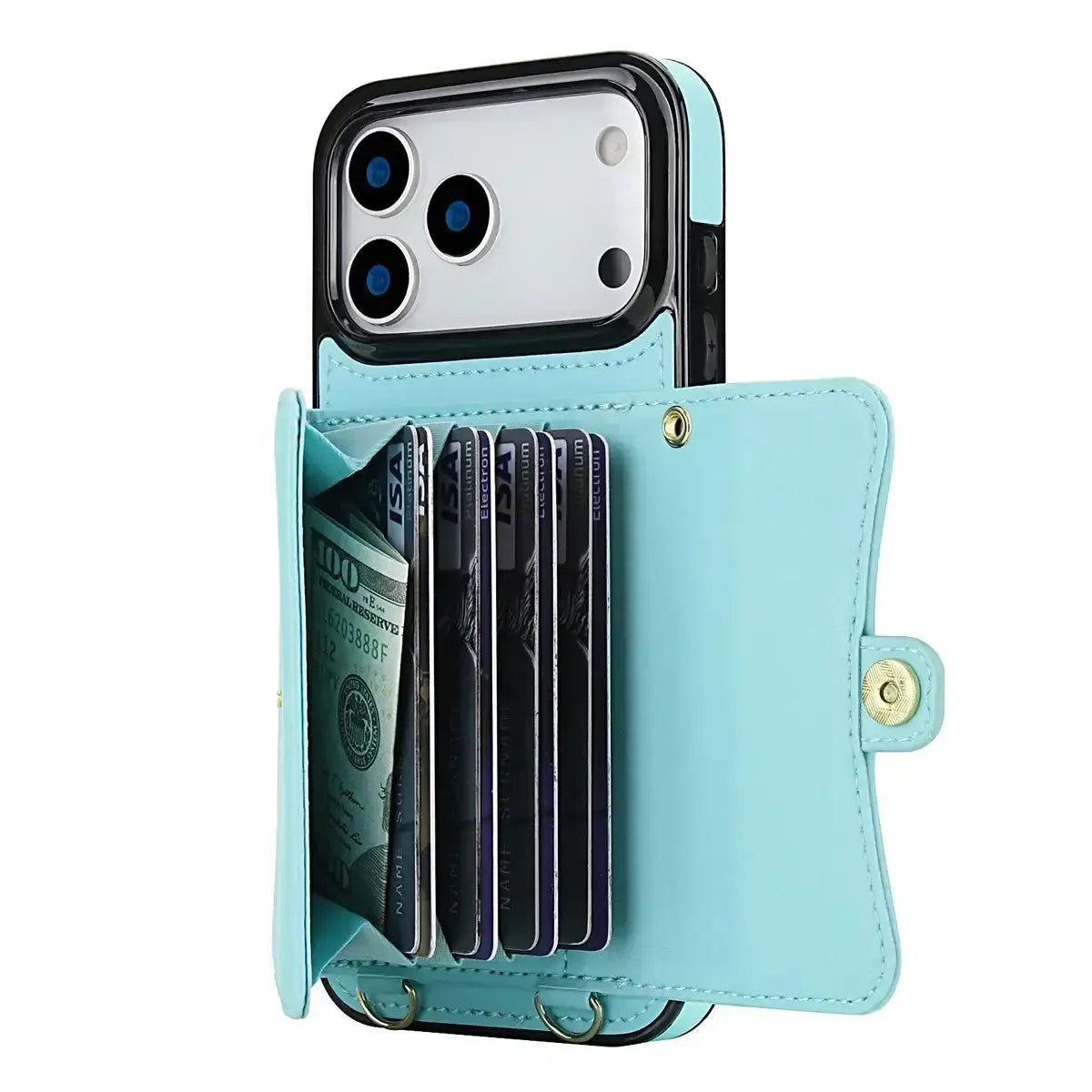 Buy Crossbody Wallet Phone Case, Magnetic Closure Flip Handbag, Leather, Card Holder, Wrist Strap Lanyard, RFID Blocking Kickstand Cover - OLIVIA at Caseles-iPhone 17 Pro Max, Oliana-Black