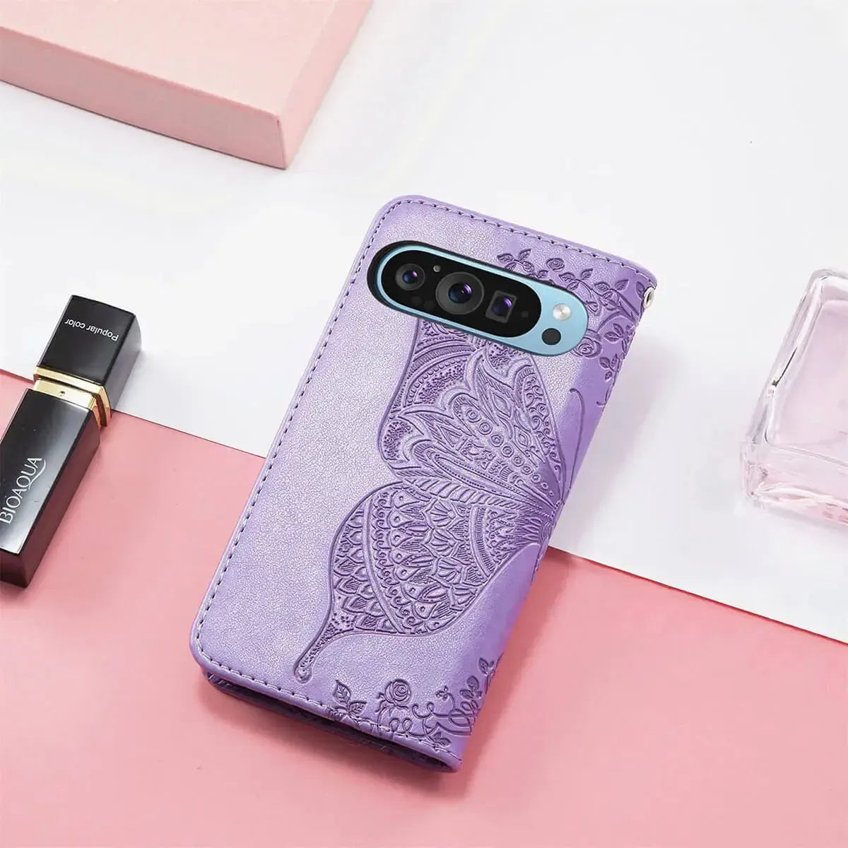 Buy Wallet Case for Google Pixel, Leather Flip Cover with Card Slots, Wrist Strap, Butterfly Embossed Design, Stand Feature for Women - Piper at Caseles-Google Pixel 10 Pro XL, Black