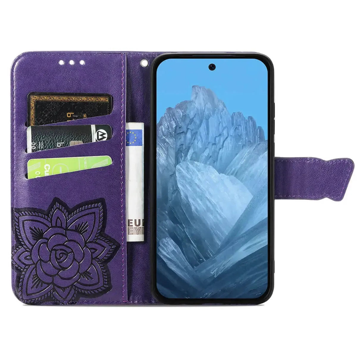 Buy Wallet Case for Google Pixel, Leather Flip Cover with Card Slots, Wrist Strap, Butterfly Embossed Design, Stand Feature for Women - Piper at Caseles-Google Pixel 10 Pro XL, Black