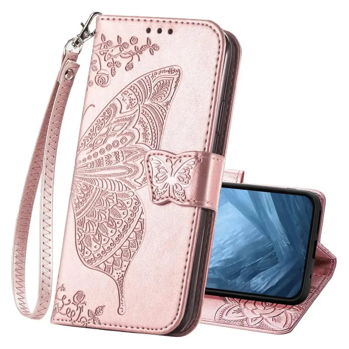 Buy Wallet Case for Google Pixel, Leather Flip Cover with Card Slots, Wrist Strap, Butterfly Embossed Design, Stand Feature for Women - Piper at Caseles-Google Pixel 10 Pro XL, Black