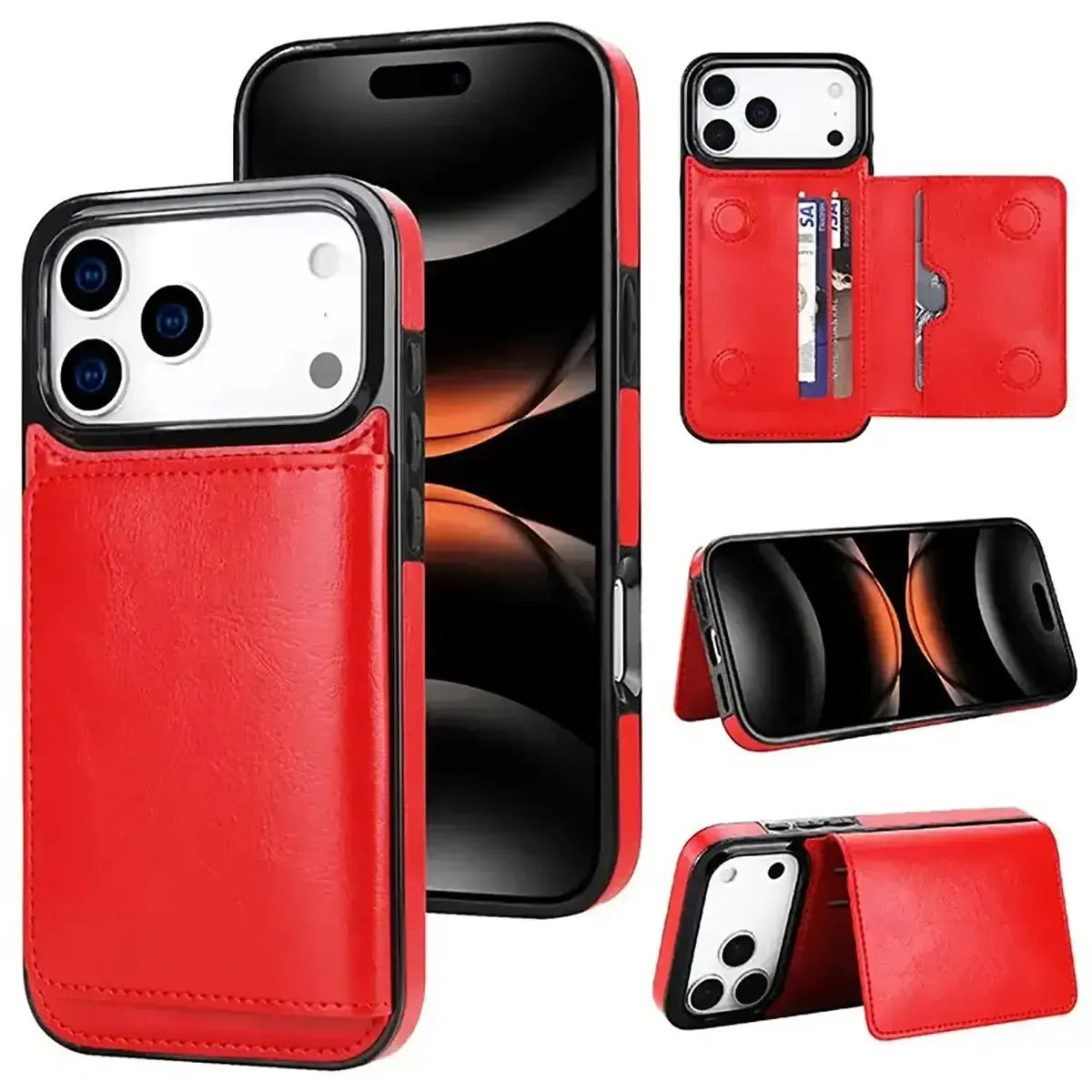 Buy Classic Magnetic Wallet Phone Case, Credit Card Holder, Dual Layer, Lightweight, Slim Leather, Magnetic Protective Case - RAYNE at Caseles-iPhone 17 Pro Max, Rayne-Red