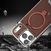 Buy Luxury Leather Invisible Stand for iPhone Case, Transmitg Magnetic Phone Case for iPhone Built-in Invisible Stand - PHOEBE at Caseles-iPhone 17 Pro Max, Brown