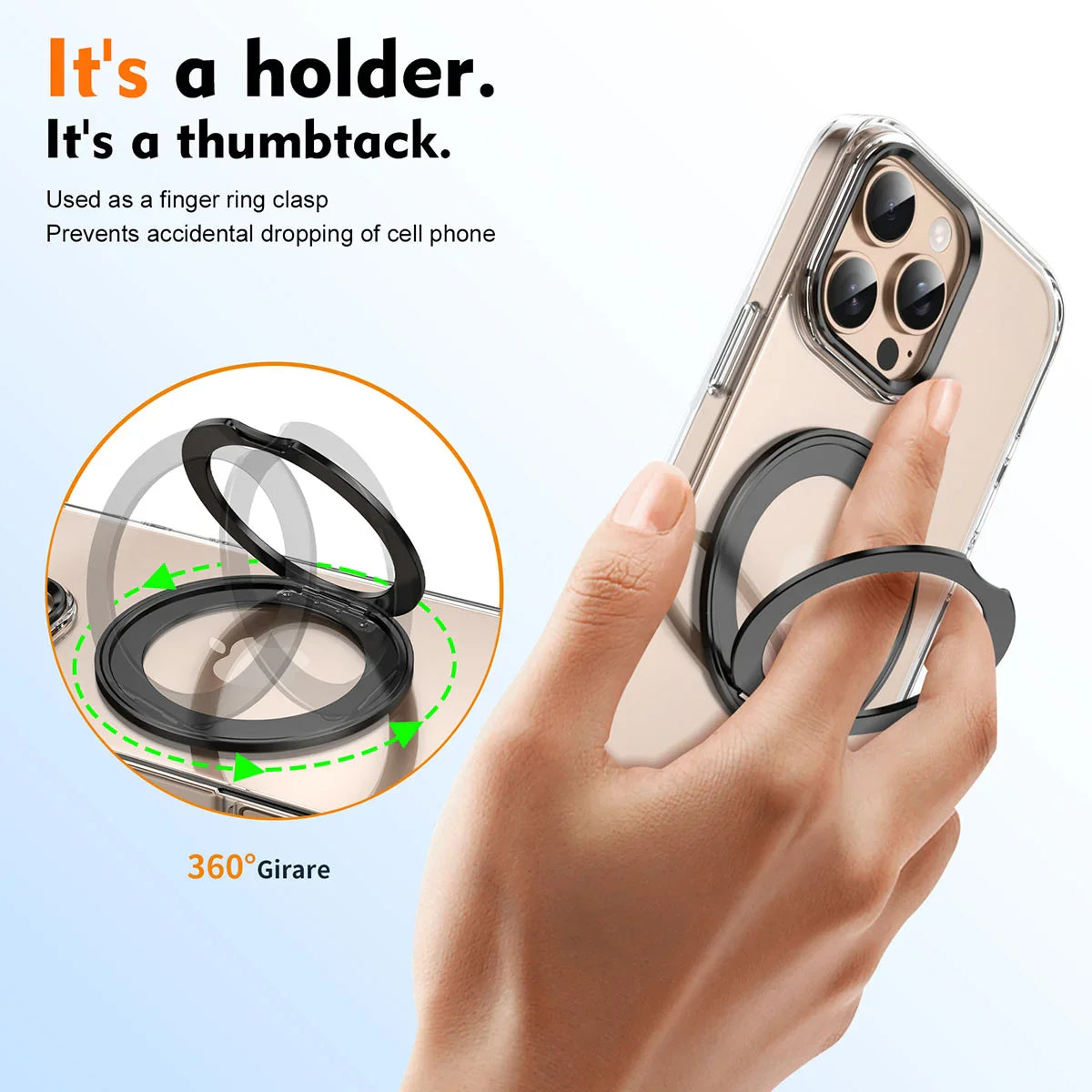 Buy 360° Rotatable Stand Ring Holder, Compatible with Magsafe, Magnetic Kickstand Shockproof Cover - ROMAN at Caseles-iPhone 17 Pro Max, Black