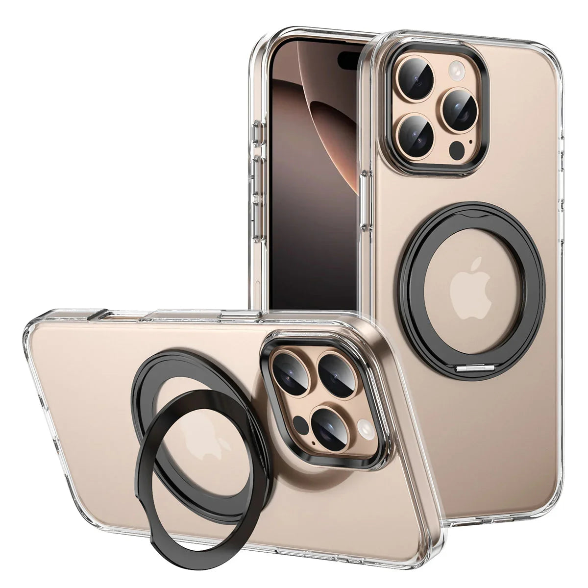 Buy 360° Rotatable Stand Ring Holder, Compatible with Magsafe, Magnetic Kickstand Shockproof Cover - ROMAN at Caseles-iPhone Air, Black