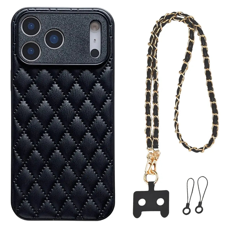 Buy Camellia Quilted Case with 1.2m Crossbody Strap, Universal Single & Dual Hole Attachment, Shockproof Fashion Cover - SMITA at Caseles-iPhone 17 Pro Max, Quilting