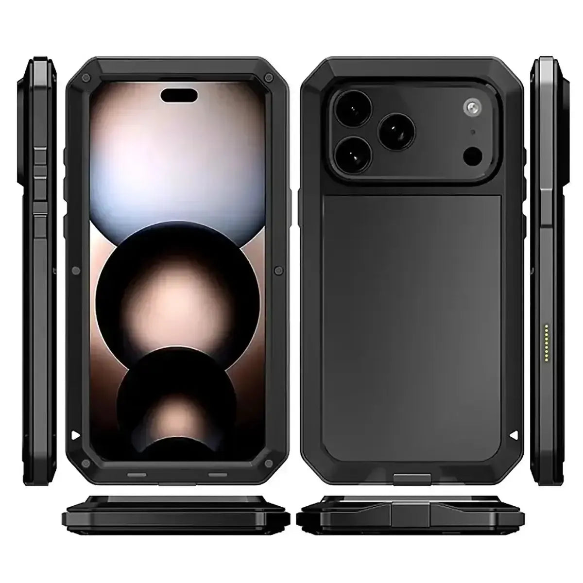 Buy Classic Full Body Metal Armor Phone Case, with Screen Protector, Heavy Duty Defender Shockproof Case - TADDEO at Caseles-iPhone 17 Pro Max, Taddeo-Black
